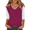 Женский повседневный модный сексуальный удобный топ с V-образным вырезом, цветной вставкой и рукавом три четверти
