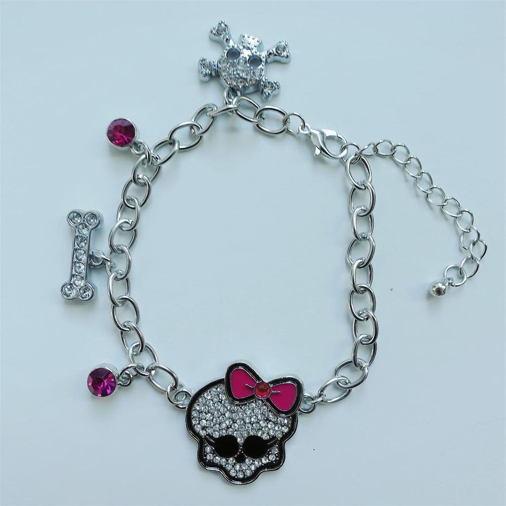 Y2K Pink Bow Skull Bracelet - Halloween Hot Girl Accessories