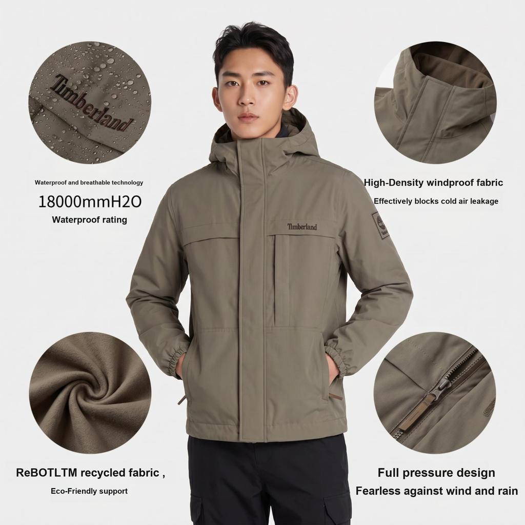 Timberland Функциональная уличная куртка с капюшоном на молнии, с длинными рукавами, для пеших прогулок, мужская куртка A695W-BK0