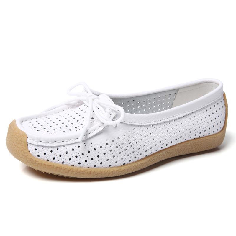 Fashion Women Flats Summer Women Genuine Leather Shoes With Low Heels Slip On Casual Flat Shoes Women Loafers Soft Nurse Ballerina Shoes