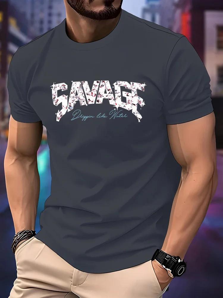 Unisexs Savage Letter TShirt Glitter Diamond Print ONeck Short Sleeve Casual Hip Hop Streetwear Graphic Tee Tops