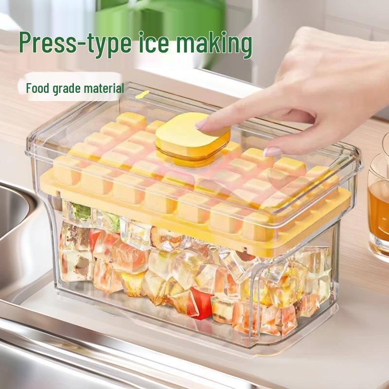 Portable Covered Ice Cube Tray with Lid - Single/Double Layer, Square Mold, Large Capacity Storage Box