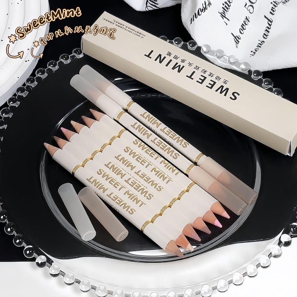 Сладкая Мята Яркая Двусторонняя Ручка: Универсальный Хайлайтер и Карандаш для Губ – Натуральные 3D Тени для Век