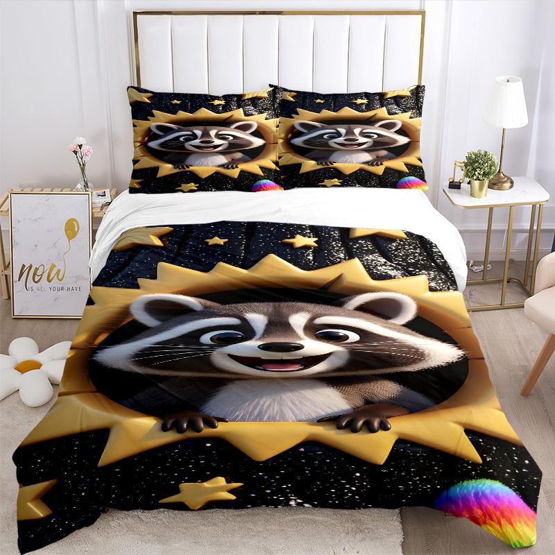 3pcs Raccoon Sun Duvet Cover Set -Includes 1 Duvet Cover and 2 Pillowcases, No Quilt Core, All-Season Home Decor yy251111152