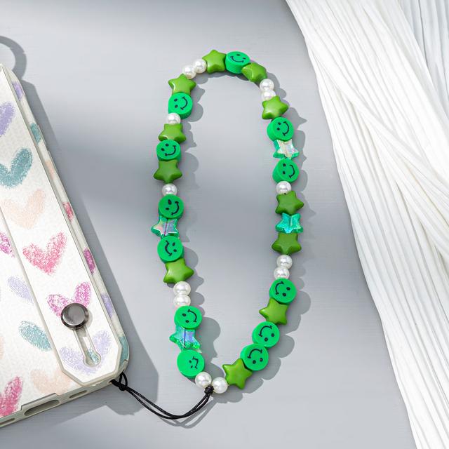 Модная Очаровательная цепочка для мобильного телефона с жемчугом и глиной, акриловая мультяшная ювелирная продукция для телефона для женщин и девочек, подвесной ремешок для телефона с защитой от потери