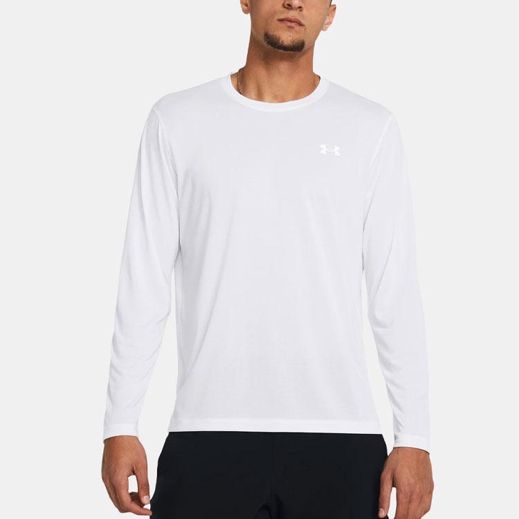 Under Armour Solid Logo Crew Neck Casual Long Sleeve T-Shirt Men Tops White 1382584-100