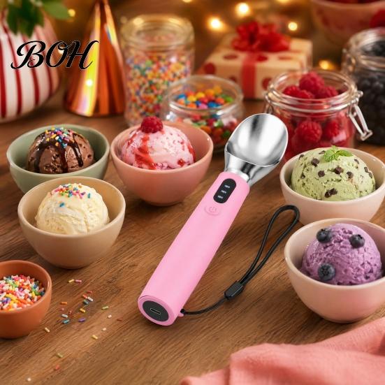 Yogurt Scooper Rechargeable Heated Ice Cream Scoop, Electric with 3-Level Heat, Hard Scooping Tool LED Display, 2000mAh Battery for Cream, Gelato,