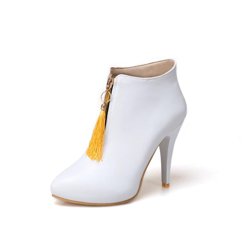 Women's High-heeled Short Boots, Versatile Slim Heeled Tassel Boots, New Autumn and Winter Oversized Boots