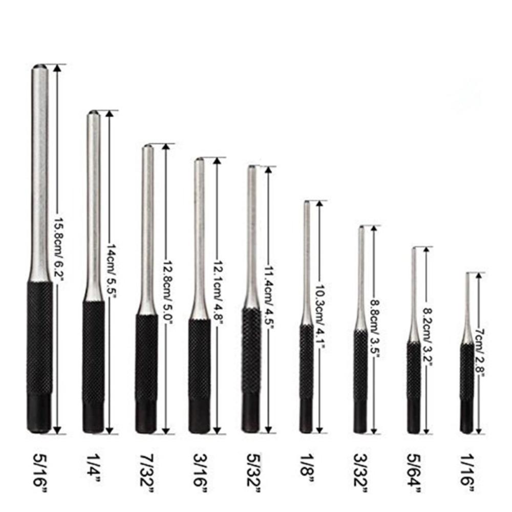 Craft 9pcs/Set Round Head Heavy Duty Multi Size Punch Locator Pin Punch Roll Pins Punch Gouge Tools