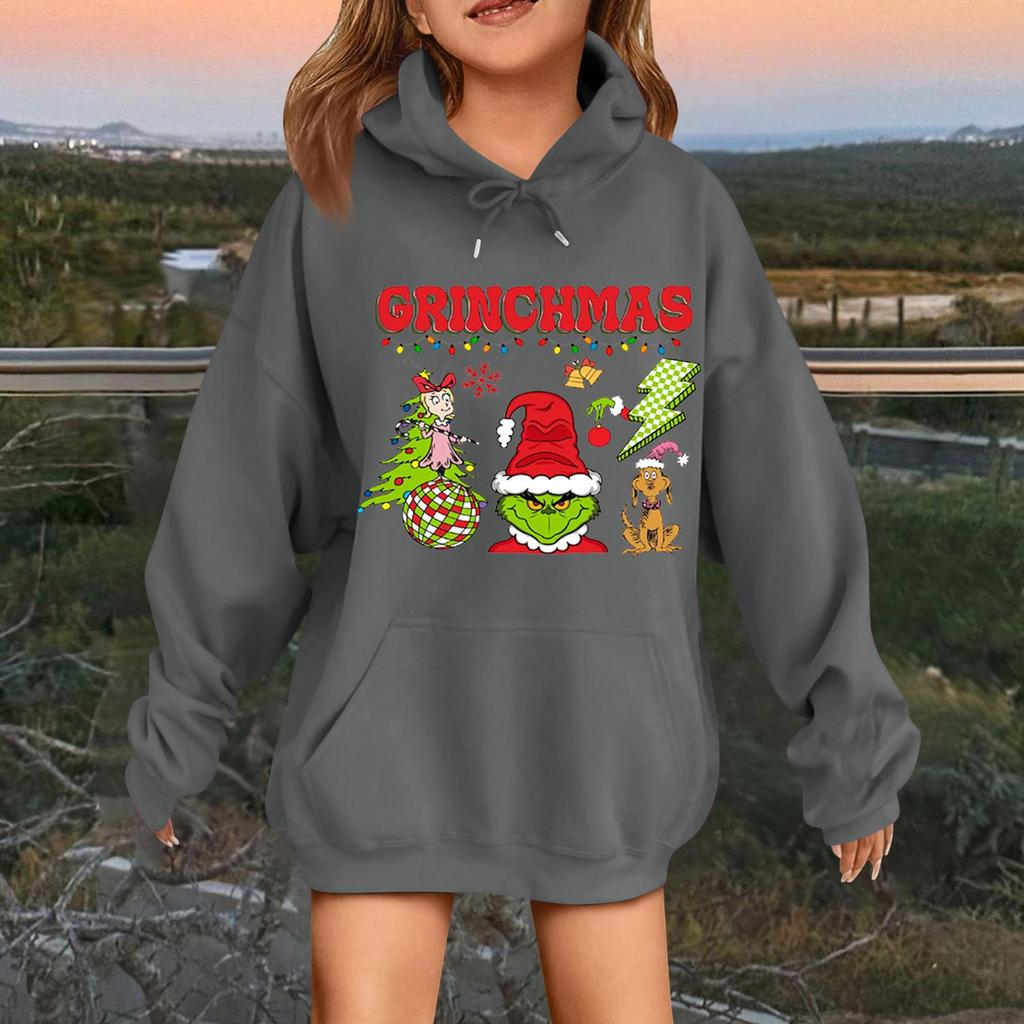 Children's Fashionable Casual Long-sleeved Loose Christmas Print Pullover Hooded Sweatshirt