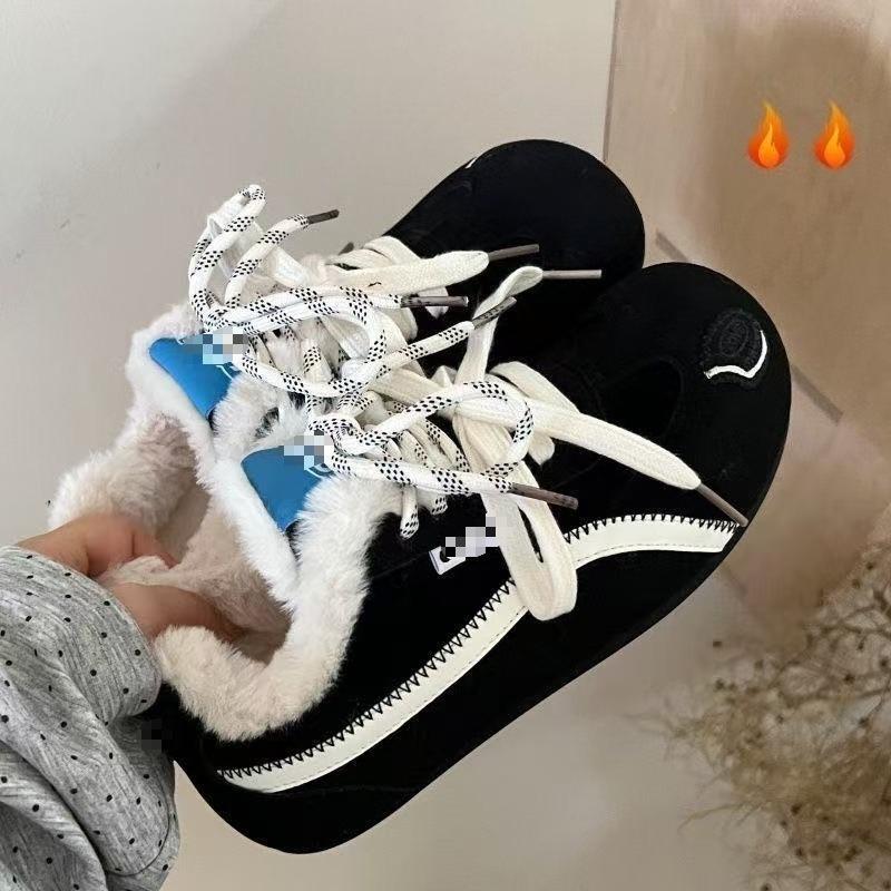 Флисовая обувь для женщин, ретро и универсальная, хлопковая обувь с круглым носком, теплые кеды