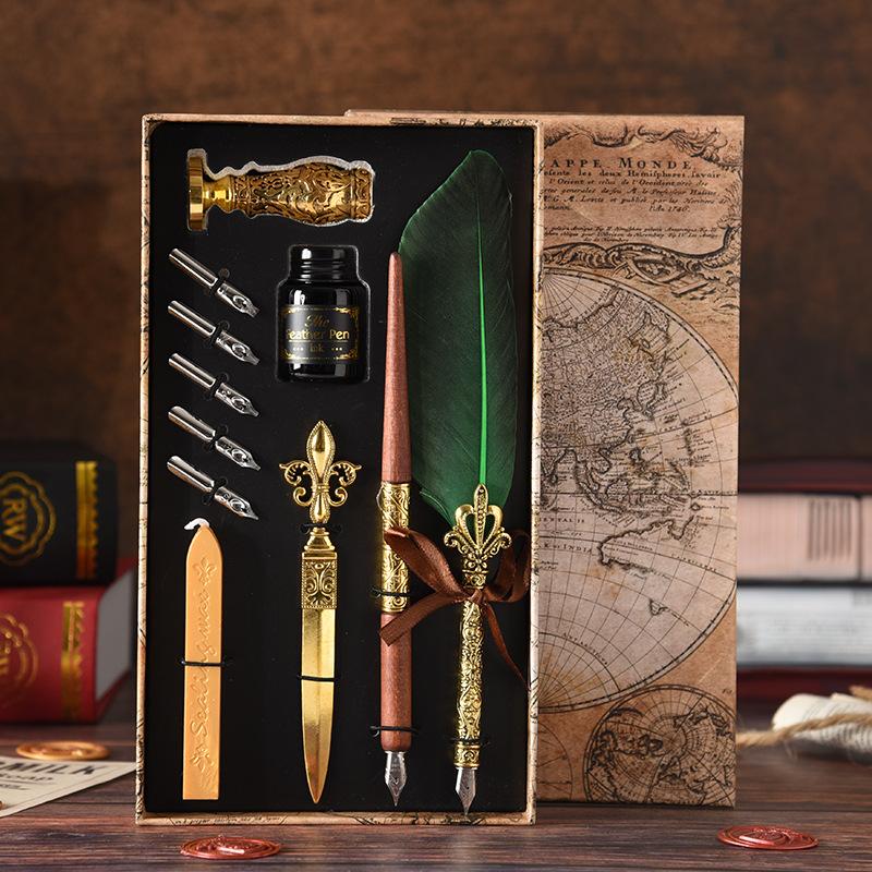 Victorian Dual Dip Pen Set Colorful Feather Quills Nibs Premium Calligraphy Kit Vintage Writing Tools for Beginners Feather Pen
