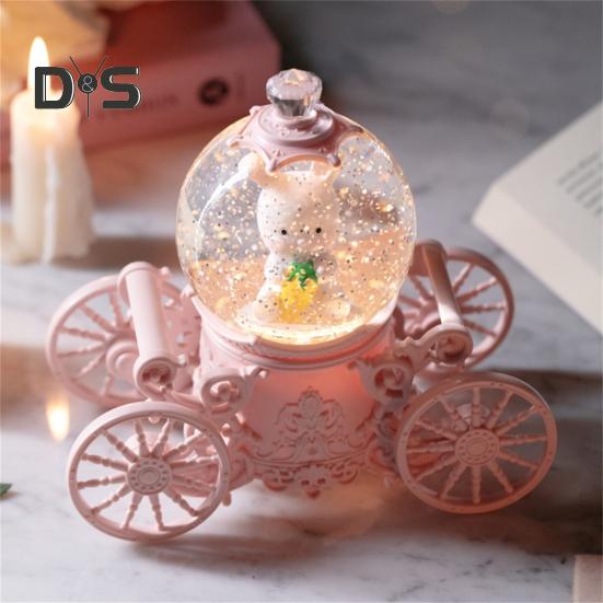 Музыкальная шкатулка в виде кареты из тыквы со светодиодной подсветкой, искусственный хрустальный шар, музыкальная шкатулка, мультяшная принцесса, кролик, снежные шары, настольное украшение, орнамент