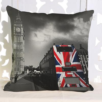 Vintage Uk London Phone Booth Throw Pillow Case Sofa Decorative Cotton Linen Big Ben Art British Fashion Cushion Cover