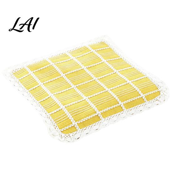 Thin Cushion for Student Chair Cotton Linen Pad Striped Plaid Dining Mat with Lace Trim Pastoral Style Breathable Seat Pad Ties Office Barstool