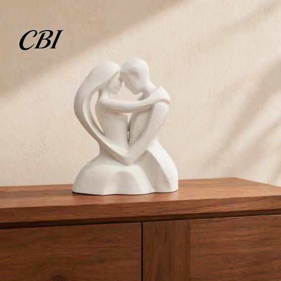 Embracing Couple Figurine 3D Printed Hugging Heart-Shaped Sculpture, Romantic Embrace with Matte White Finish, Healing Gift Minimalist Tabletop Decor