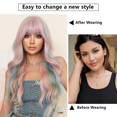 Радужный длинный кудрявый парик с крупными волнами, синтетический, Y2K, японский, корейский стиль, популярный, звезда, парик Лолиты, химическое волокно