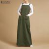 Women Casual Sleeveless Overalls Bib Dress with Pockets