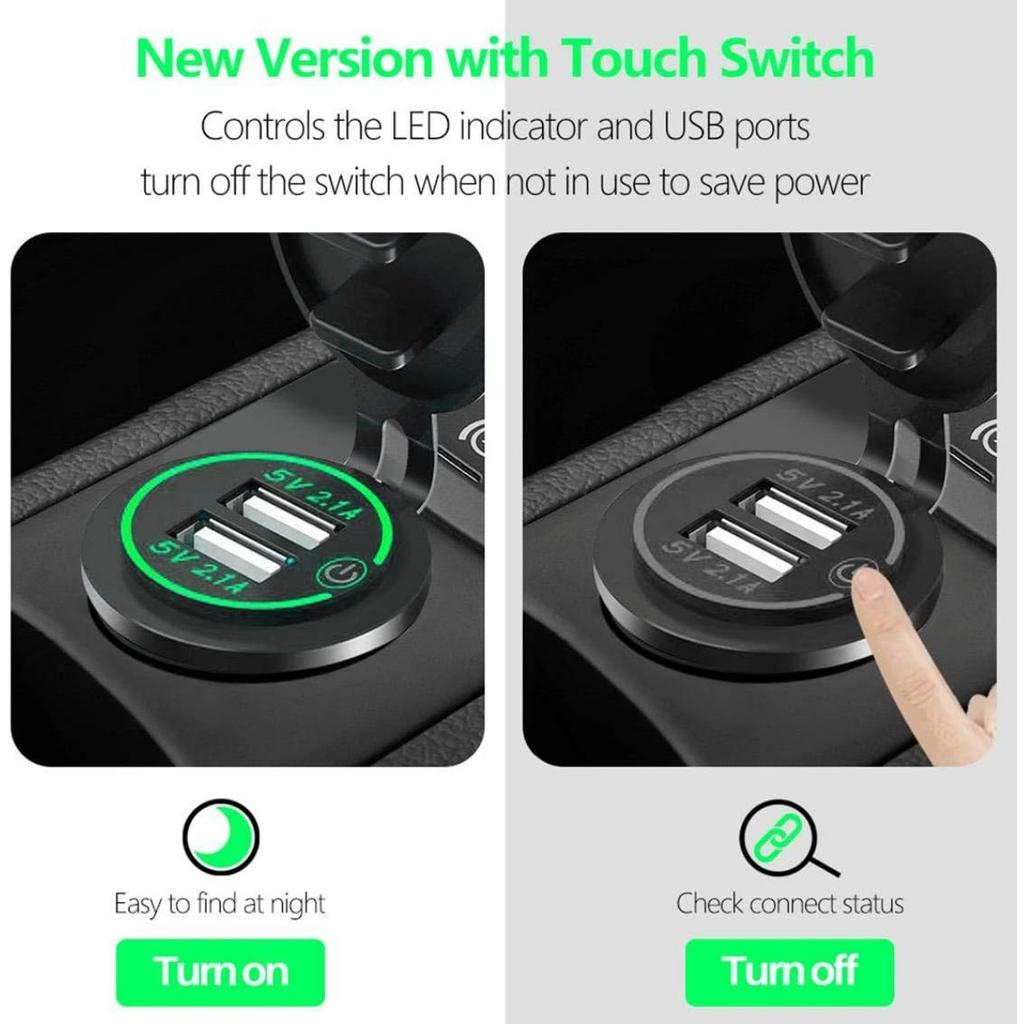 2Pcs Charger Car USB Socket 5V 4.2A Quick Charge with LED Display, Waterproof and Dustproof, 12V ~ 24V Vehicles Car Boat Motorcycle SUV Bus Truck Etc.