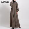 Весенне-осеннее женское платье больших размеров, темпераментные однотонные платья, свободные длинные платья