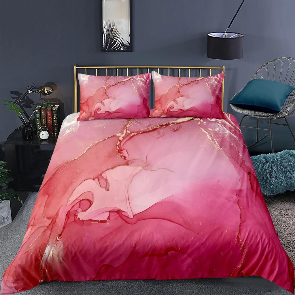 Fashion Marble Bedding Set Queen Size Soft Duvet Cover With Pillowcases Colorful Quilt Cover For Women Girls Home Decor