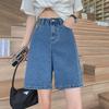 Plus Size Women's High-Waist Retro Denim Shorts, Loose Wide-Leg, Mid-Length Cycling Pants