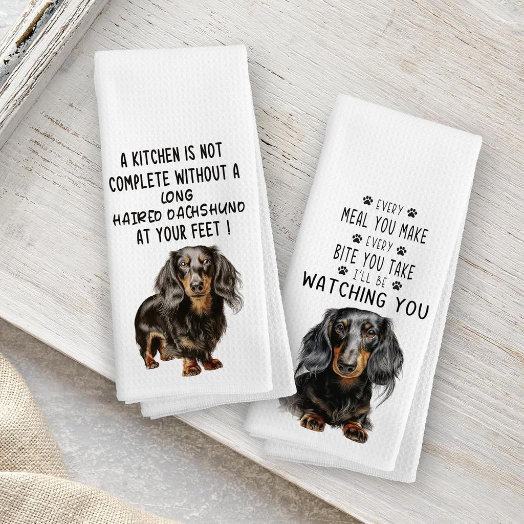 Long-Haired Dachshund Kitchen Towels Set of 2, Dog Gifts for Women, Dachshund Gifts, Dog Lover Mom Gift Tea Towels Kitchen Hand Towels 16x24 Inch for