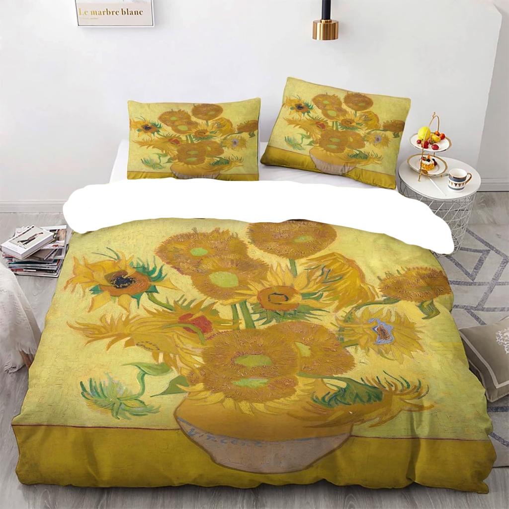Пододеяльник размера «Квин» Ван Гог «Цветущий абрикос» Комплект постельного белья с 2 наволочками Узорчатый пододеяльник Мягкая легкая микрофибра