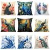 Nordic Style Oil Painting Peacock Cushion Cover 45x45cm Cotton Linen Sofa Cushion Cover, Home Decoration Pillowcase 40x40cm