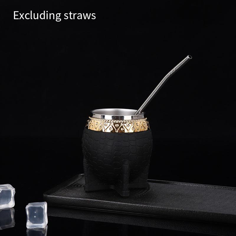 Кружка для парагвайского чая из нержавеющей стали с двойными стенками, стеклянная кружка с плоским дном, кофейная кружка с соломинкой, текстура черепашьего панциря, чашка-яичная скорлупа