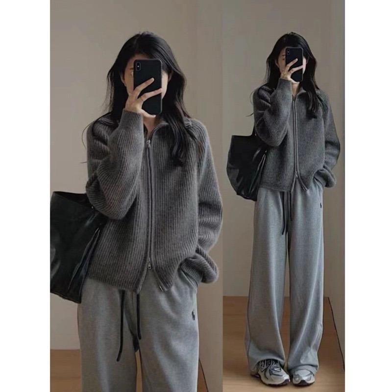 Женский свитер кардиган осень/зима корейский стиль досуг вязание однотонный молния женская одежда