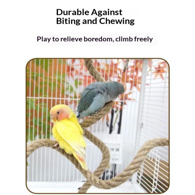 Adjustable Bird Perch Linen Rope Bendable NonSlip Suction Cup for Parrot Cockatiel Cage Mount