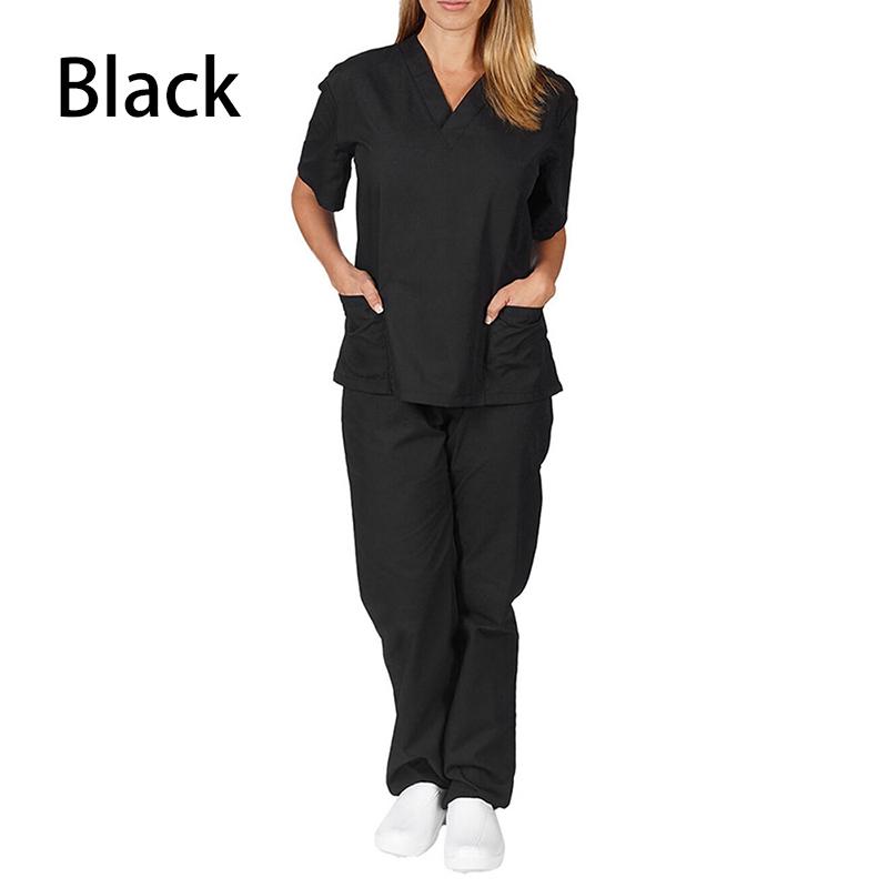 2 Pieces Outfits Summer Thin Solid Tops+Loose Pants Short Sleeve Quick Dry Nurse Suit V-neck Nursing Working