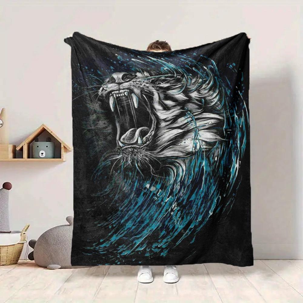 1PC Tiger Water Wave Design Print Blanket, Soft Throw Blanket - Warm & Cozy for Couch, Bed, Office, and Travel yy250912179