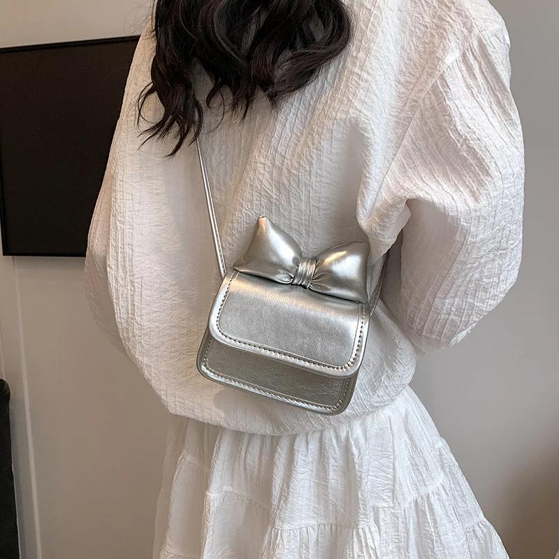 Mini Bow Crossbody Bag Fashion Pu Solid Lipstick Storage Shoulder Bags Trend Messenger Tote Exquisite Purses