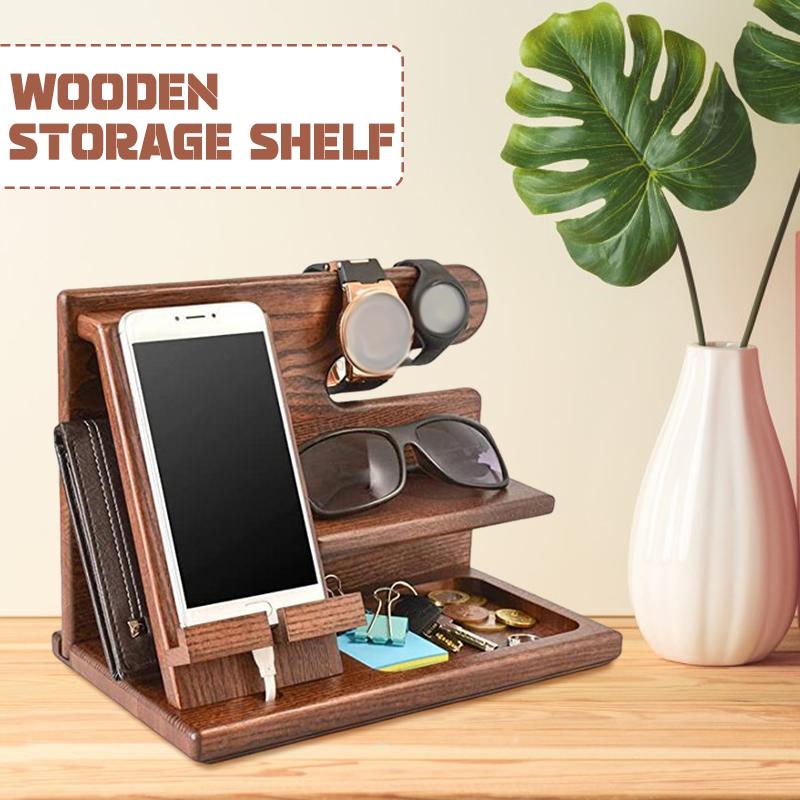Wooden Bedside Phone Organizier Watches Jewelry Glasses Holder Wallet Stand Multifunction Desk Display Storage Racks