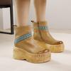 Johnature Genuine Leather Wedge Heel Women's Boots Retro Round Toe Thick Soled Short Boots