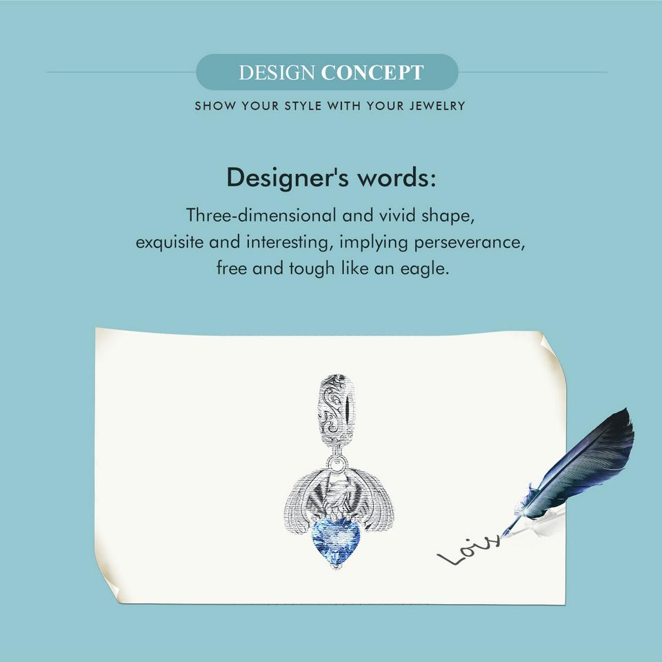 WOSTU Стерлингового серебра 925 пробы, белый орел, подвесная бусина, синий циркон, кулон, яркие подвески в виде рыси, бусины в форме кошки для женщин, браслет и ожерелье, ювелирные изделия