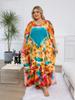 EDOLYNSA Plus Size Loose Kaftan Dresses For Women 2024 Boho Printed Vacation Beach Coverup Summer House Dress Cozy V Neck Short Sleeve Loungewear