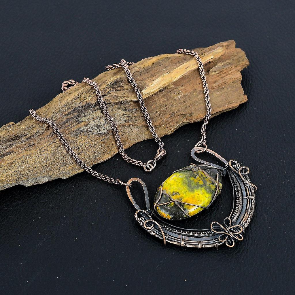 Bumblebee Gemstone Handmade Copper Wire Wrap Natural Jewelry Necklace For Her