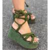 Fashion New Platform Wedge Strappy Sandals Women Fashion Round Toe Cross Tied Open Toe Women Sandals Platform Sandals Zapatos De Mujer
