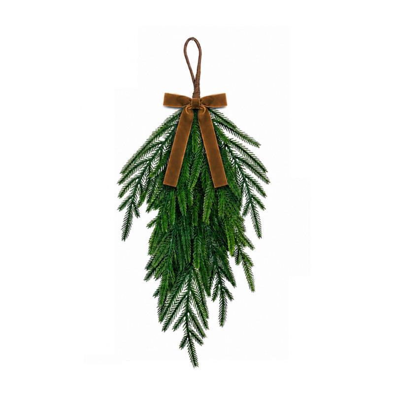 52Cm Artificial Christmas Teardrop Swag Norfolk Pine Needle Wreath For Front Door Mantle Fireplace Indoor Outdoor Xmas Decor