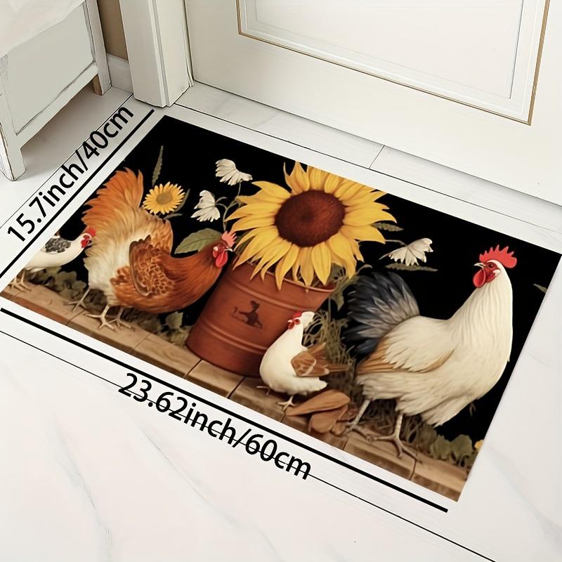 1Pcs Luxury Rooster Sunflower Print Print Kitchen Mat Soft Thickened Kitchen Floor Mat Waterproof Non-slip Oil-proof Floor Mat Runner Rug