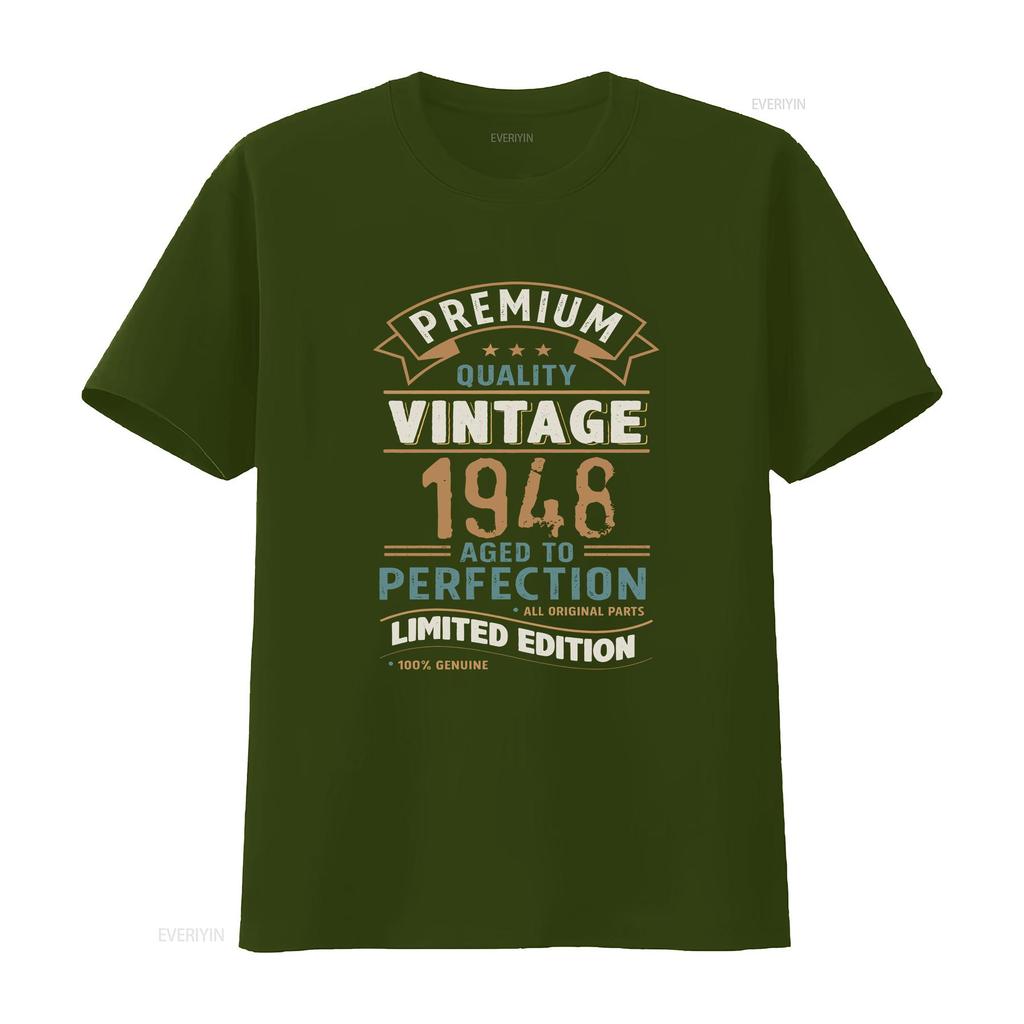 Premium Vintage 75th Birthday 1948 Unisexs Cotton T Shirt Top Vintage Washed Stretched Graphic Casual Breathable