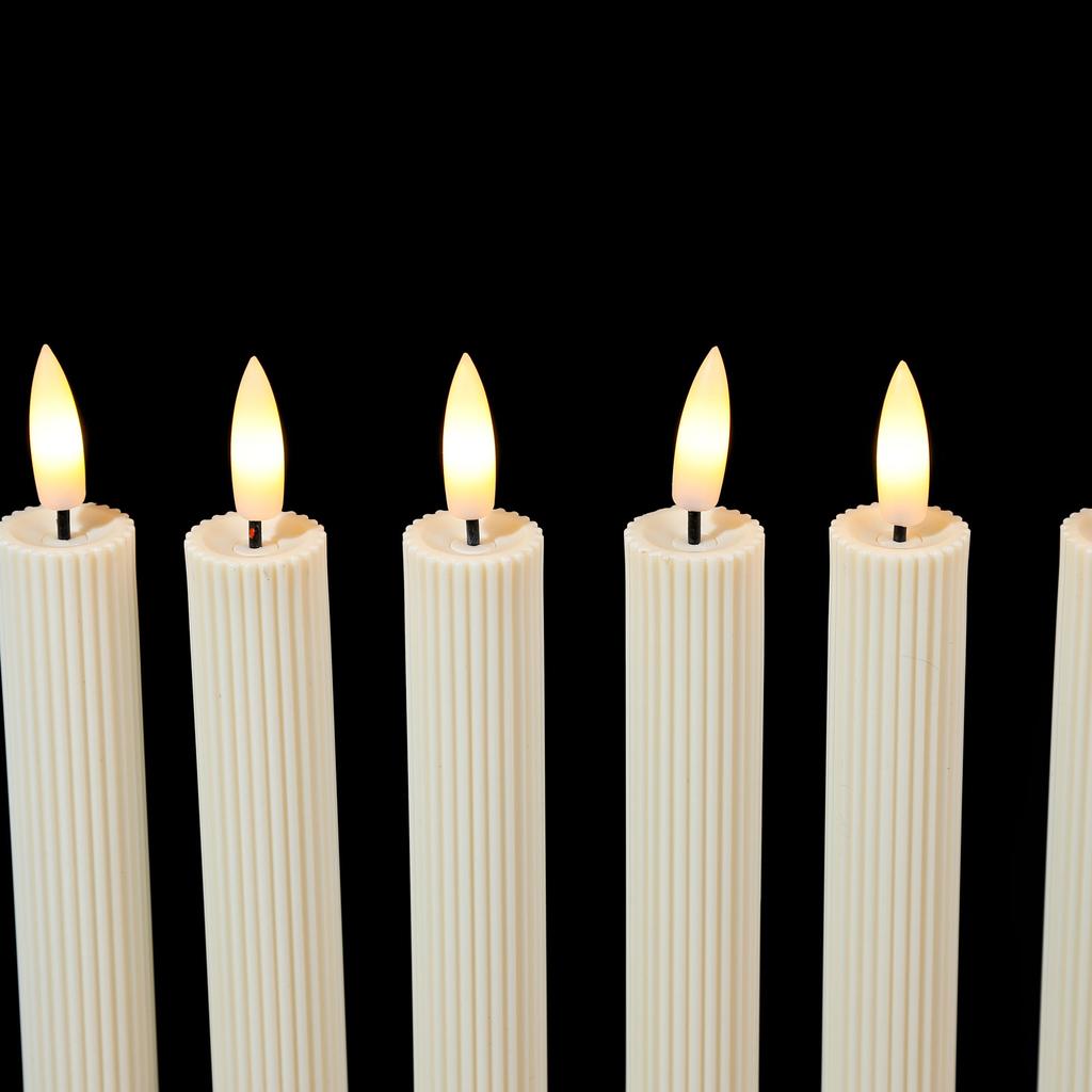 3/4/6 Pieces Beige Remote Control LED Taper Candles With Stripe,Battery Powered Wedding Decorative Thread LED Candle Light