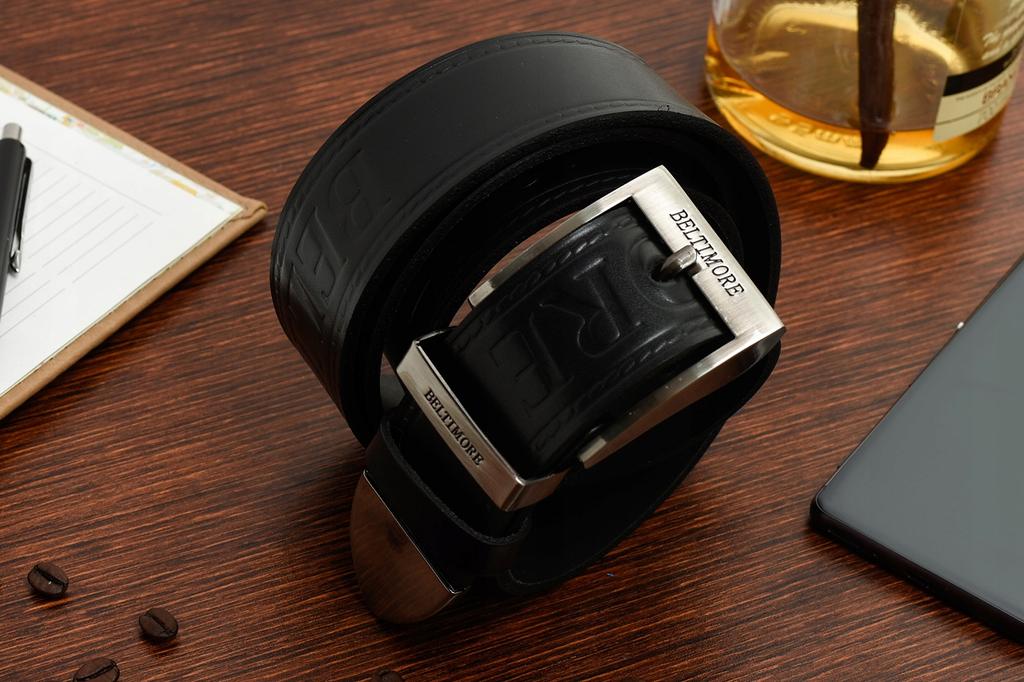Men's Premium Leather Belt, 4Cm Wide, Classic Black, Beltimore Leather