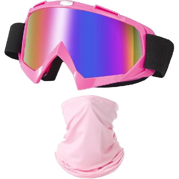 Motorcycle Goggles Dirt Bike ATV Off-Road Riding Motocross Glasses with Sun UV Protection Neck Gaiter Face Cover