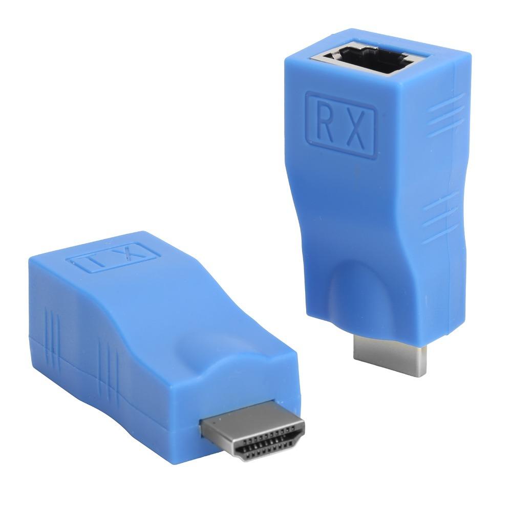 A Pair of Audio Video Support 4K HD Male to RJ45 Female Extender for Cat-5e/6 for DVD