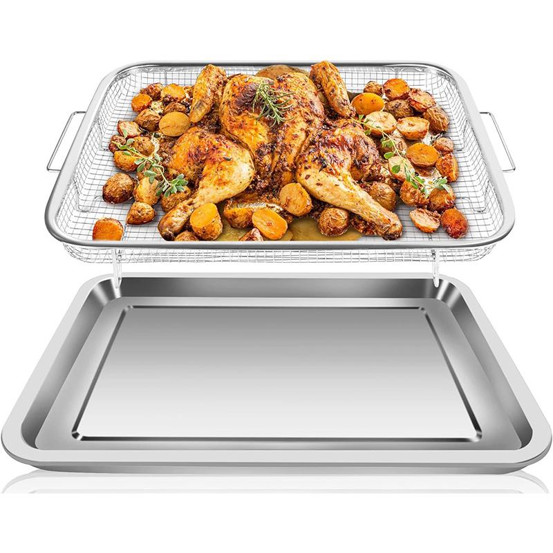 Baking Tray Oil Frying Baking Pan Stainless Steel Non-Stick Chips Basket Baking Dish Grill Mesh Square Frying Colander