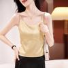 Атласный шелковый топ на бретелях, женский летний новый, из шелка-тутового шелкопряда, внутренний с V-образным вырезом, однотонная базовая майка